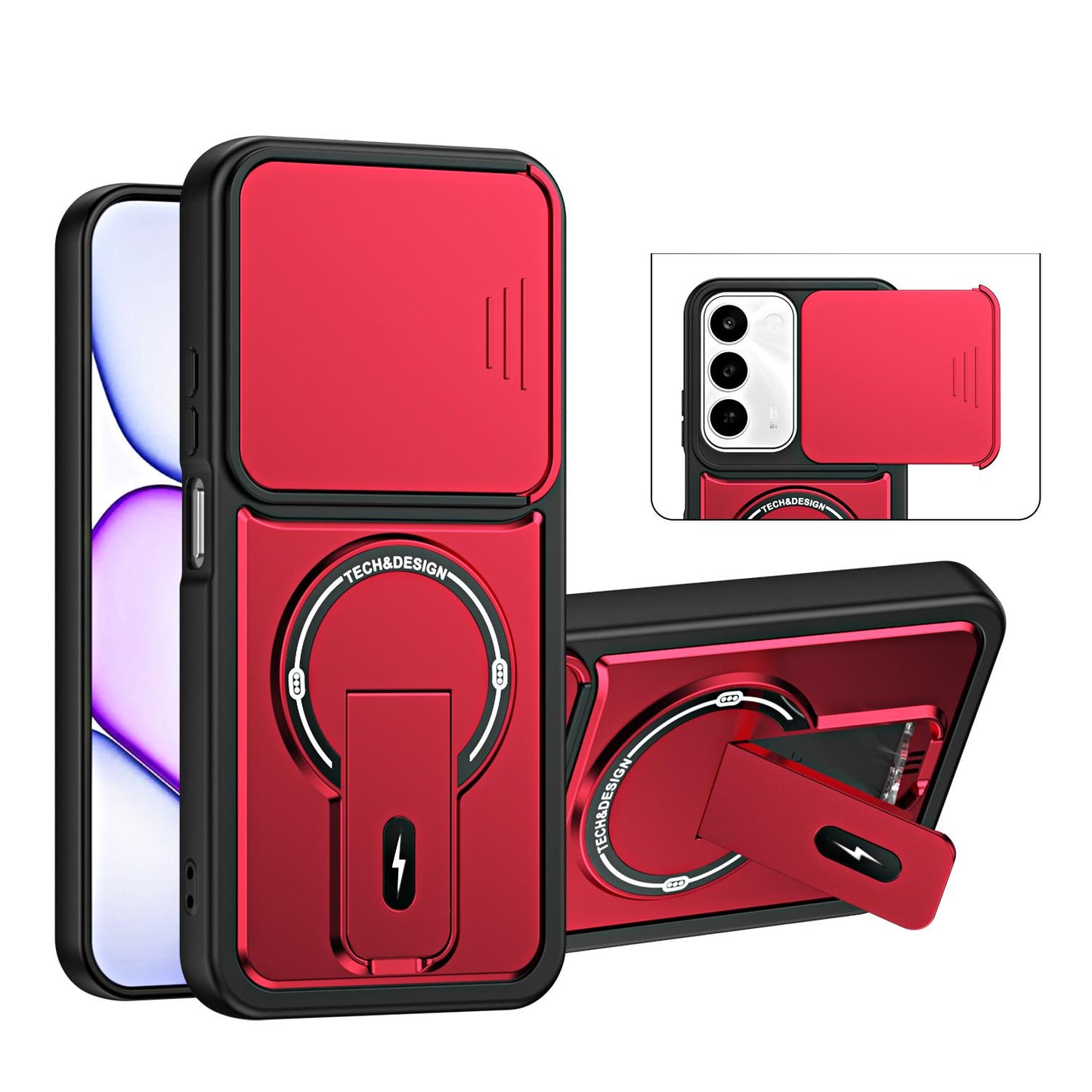 For Realme C100 4G / C100x / C100i Sliding Camshield Holder Magnetic Phone Case(Red)