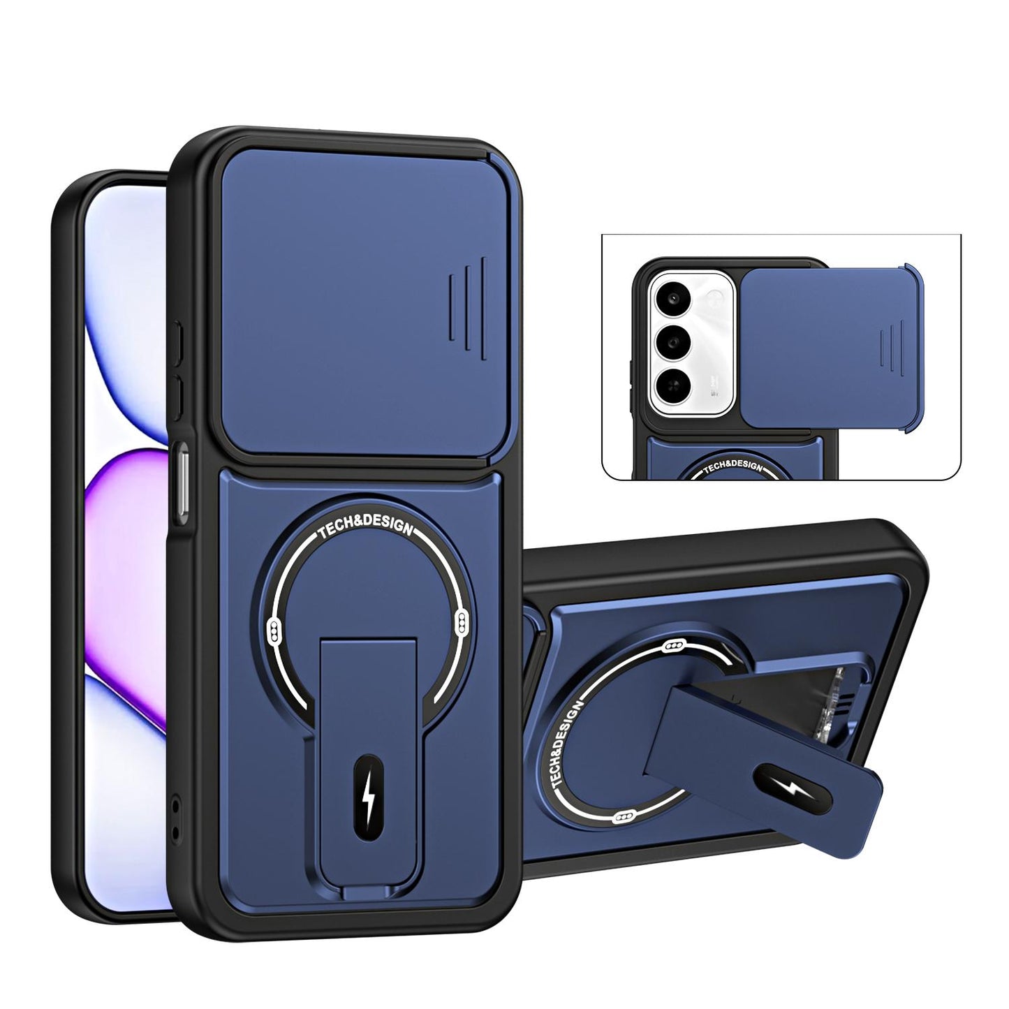 For Realme C100 4G / C100x / C100i Sliding Camshield Holder Magnetic Phone Case(Blue)