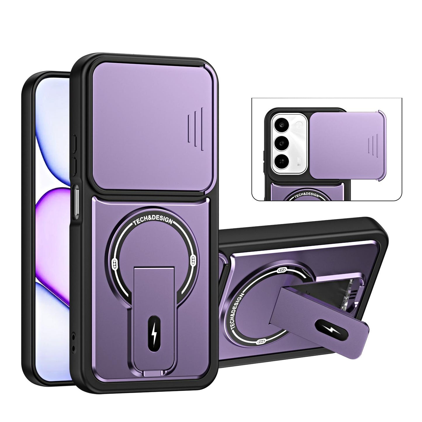 For Realme C100 4G / C100x / C100i Sliding Camshield Holder Magnetic Phone Case(Purple)