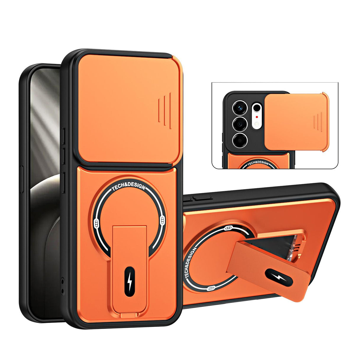 For Tecno Camon 50 4G Sliding Camshield Holder Magnetic Phone Case - Orange - EDA009987901A