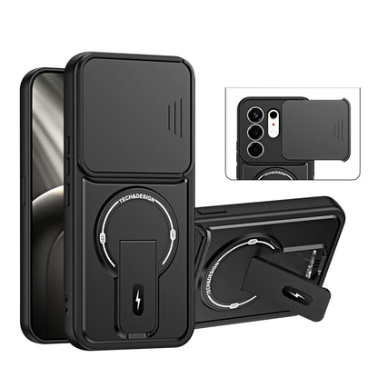 For Tecno Camon 50 4G Sliding Camshield Holder Magnetic Phone Case - Black - EDA009987901B