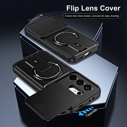 For Tecno Camon 50 4G Sliding Camshield Holder Magnetic Phone Case - Black - EDA009987901B