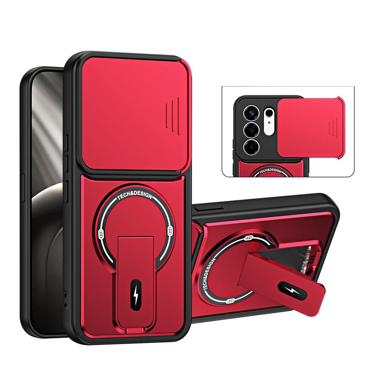 For Tecno Camon 50 4G Sliding Camshield Holder Magnetic Phone Case - Red - EDA009987901C