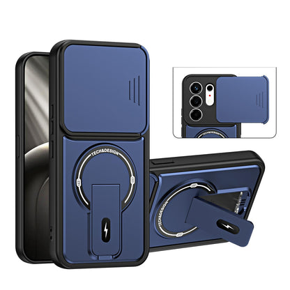 For Tecno Camon 50 4G Sliding Camshield Holder Magnetic Phone Case - Blue - EDA009987901D