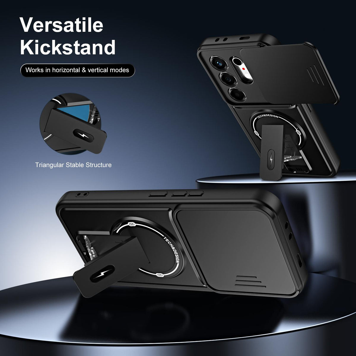 For Tecno Camon 50 4G Sliding Camshield Holder Magnetic Phone Case - Blue - EDA009987901D