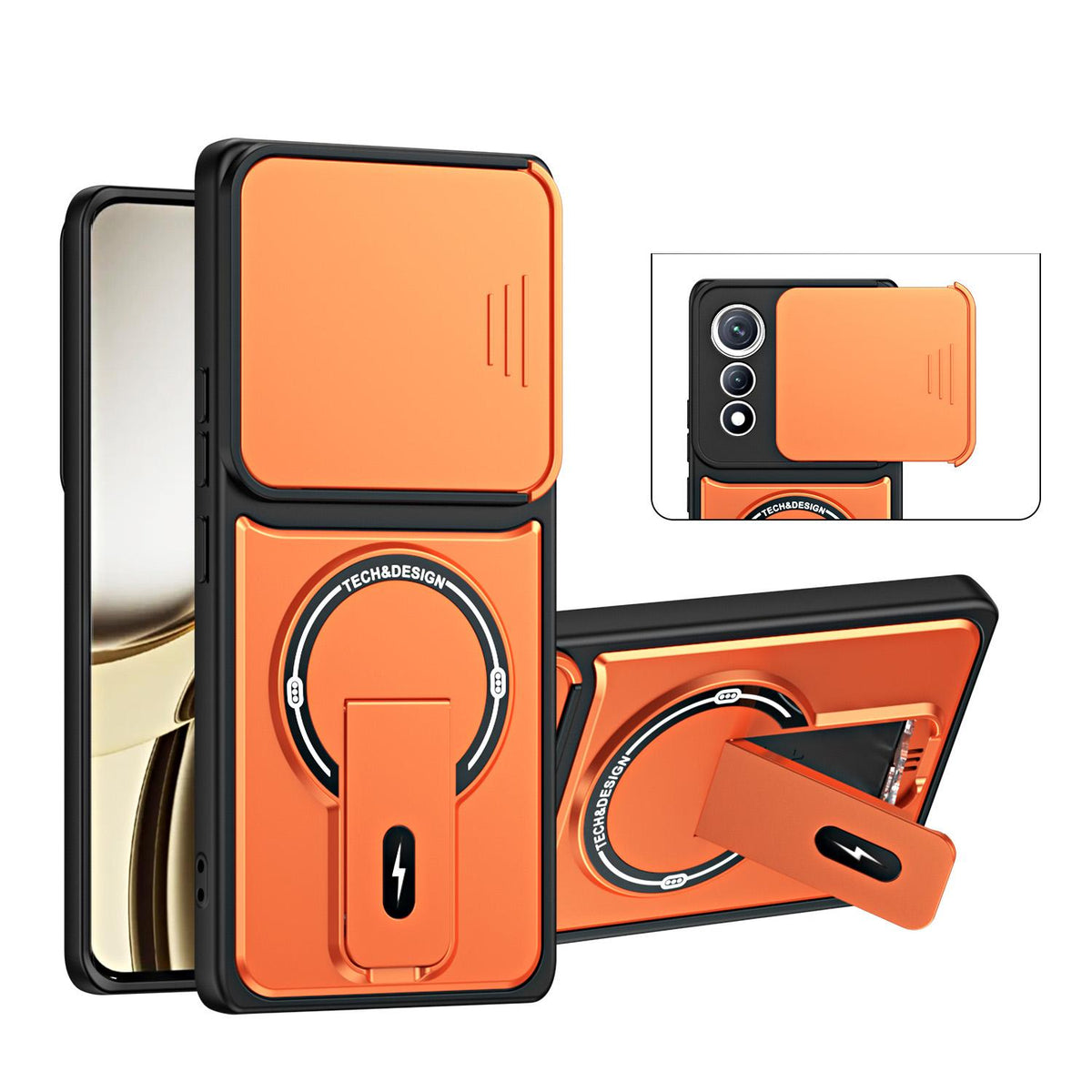 For Tecno Pova Curve 5G Sliding Camshield Holder Magnetic Phone Case - Orange - EDA009987902A