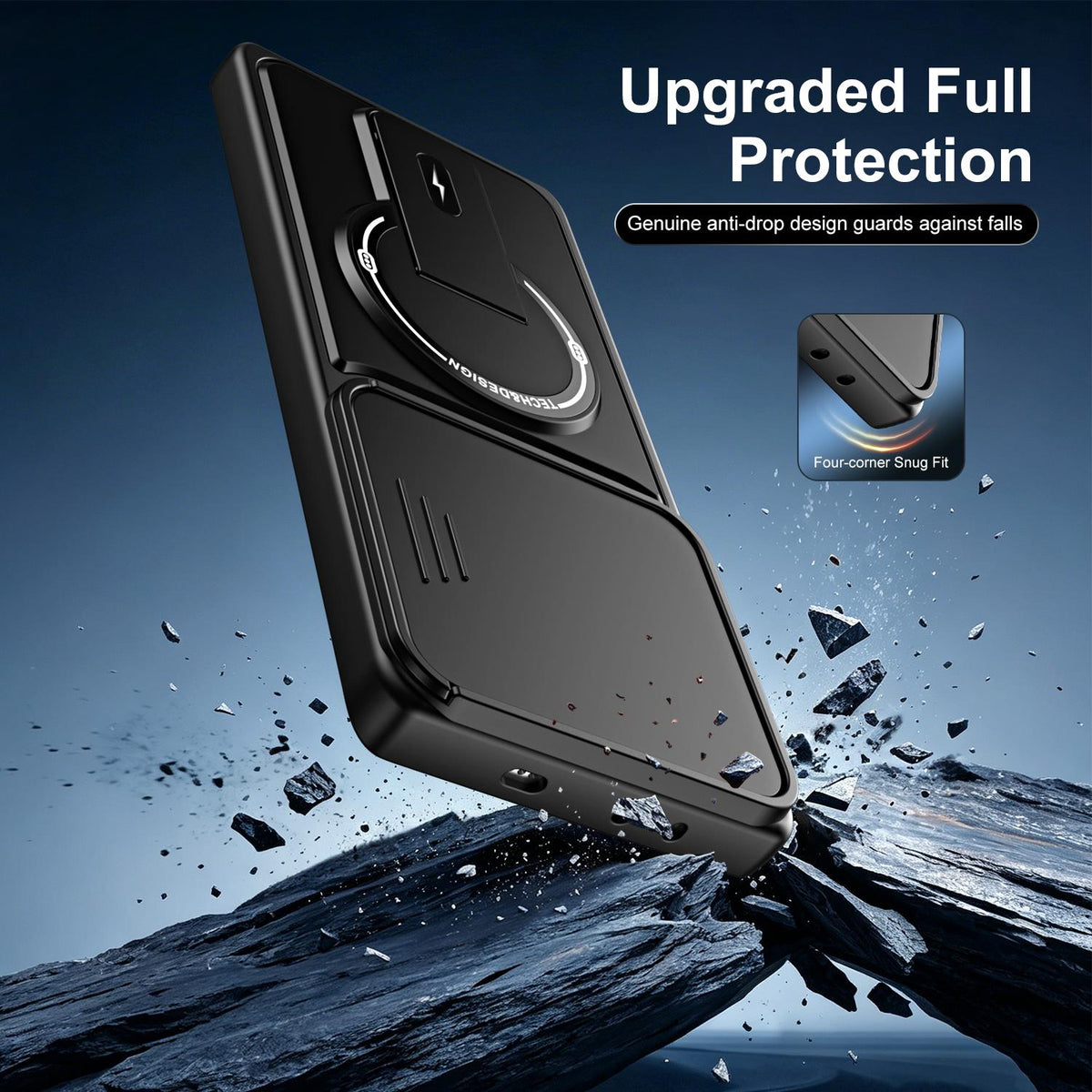 For Tecno Pova Curve 5G Sliding Camshield Holder Magnetic Phone Case - Orange - EDA009987902A
