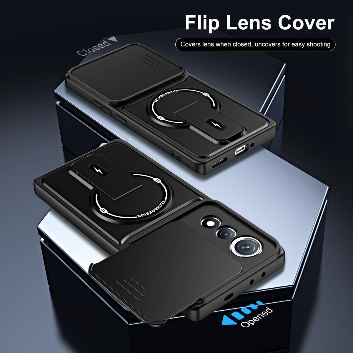 For Tecno Pova Curve 5G Sliding Camshield Holder Magnetic Phone Case - Black - EDA009987902B