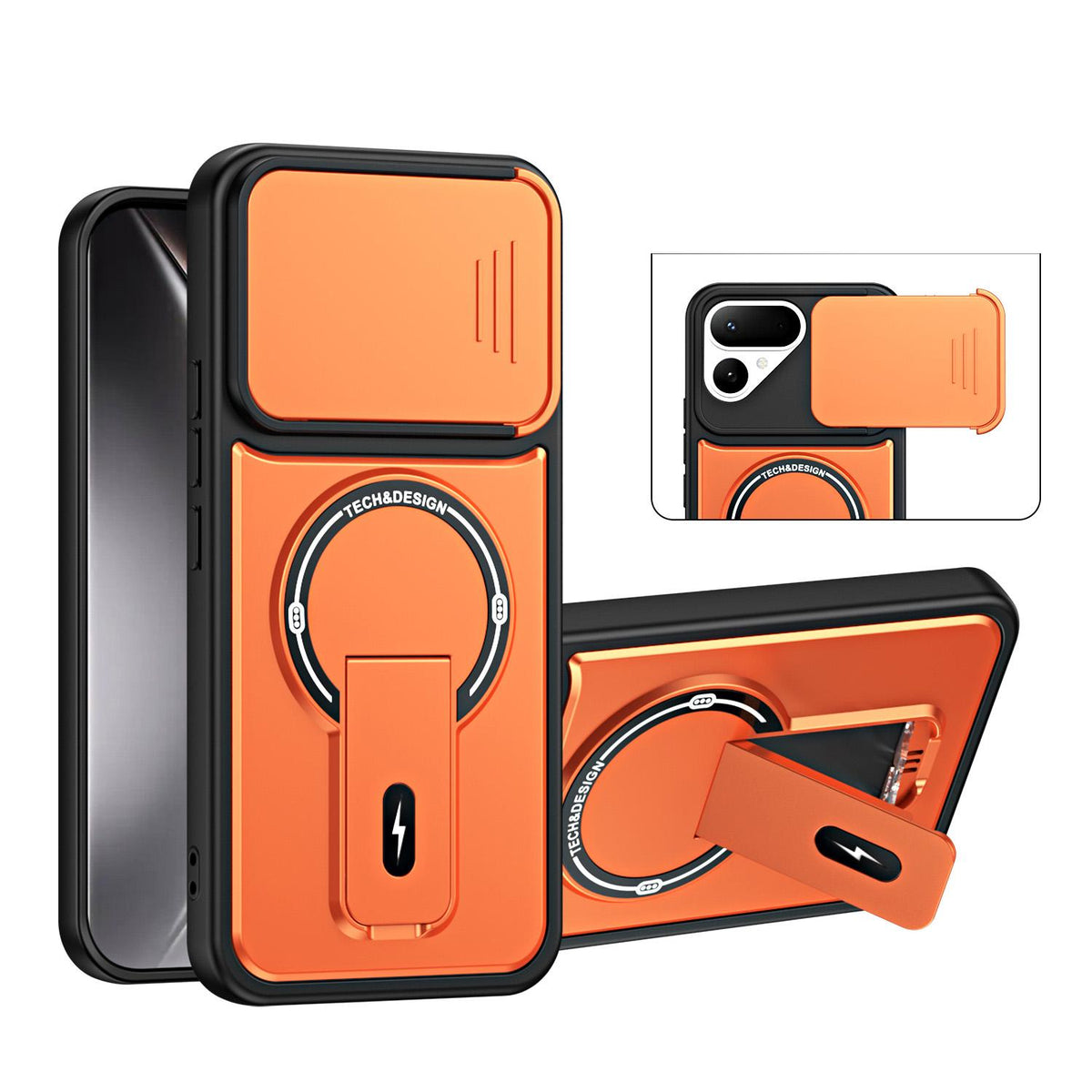 For Tecno Pova Curve 2 5G Sliding Camshield Holder Magnetic Phone Case - Orange - EDA009987903A