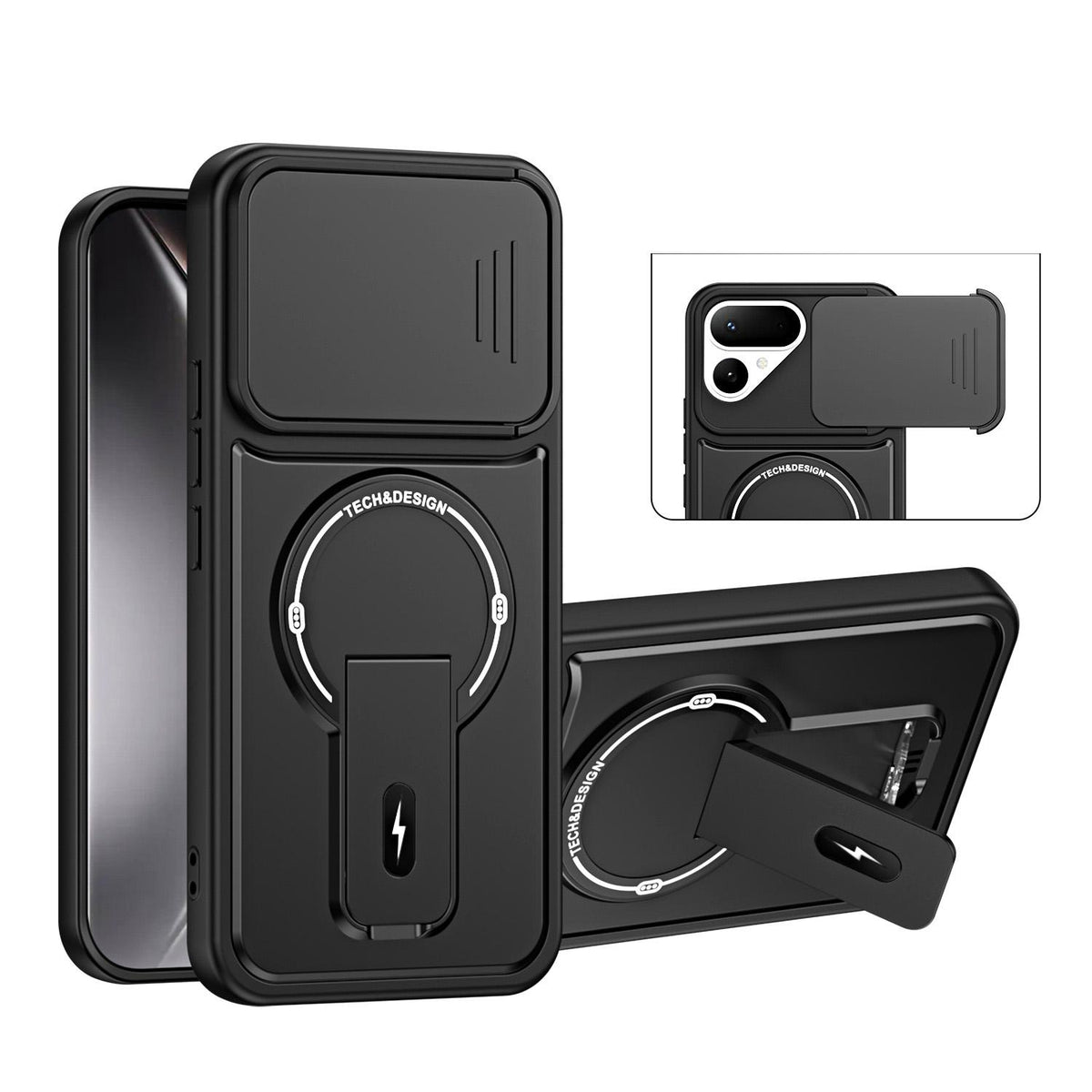 For Tecno Pova Curve 2 5G Sliding Camshield Holder Magnetic Phone Case - Black - EDA009987903B