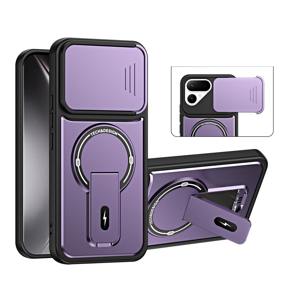 For Tecno Pova Curve 2 5G Sliding Camshield Holder Magnetic Phone Case - Purple - EDA009987903E
