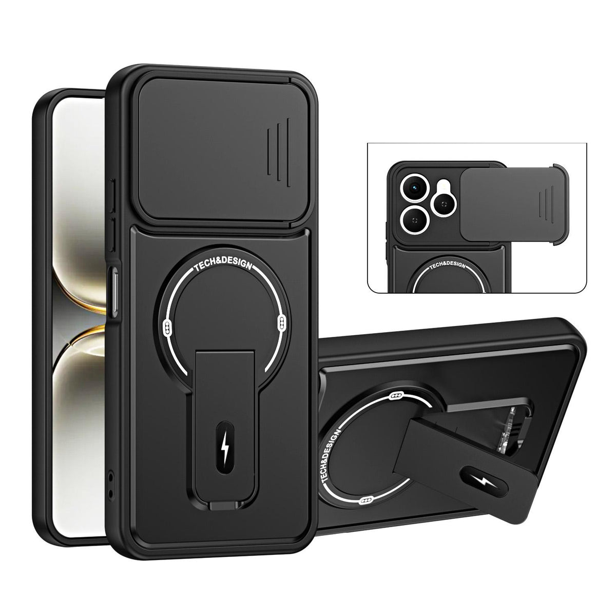 For Tecno Spark 40 4G Sliding Camshield Holder Magnetic Phone Case - Black - EDA009987904B