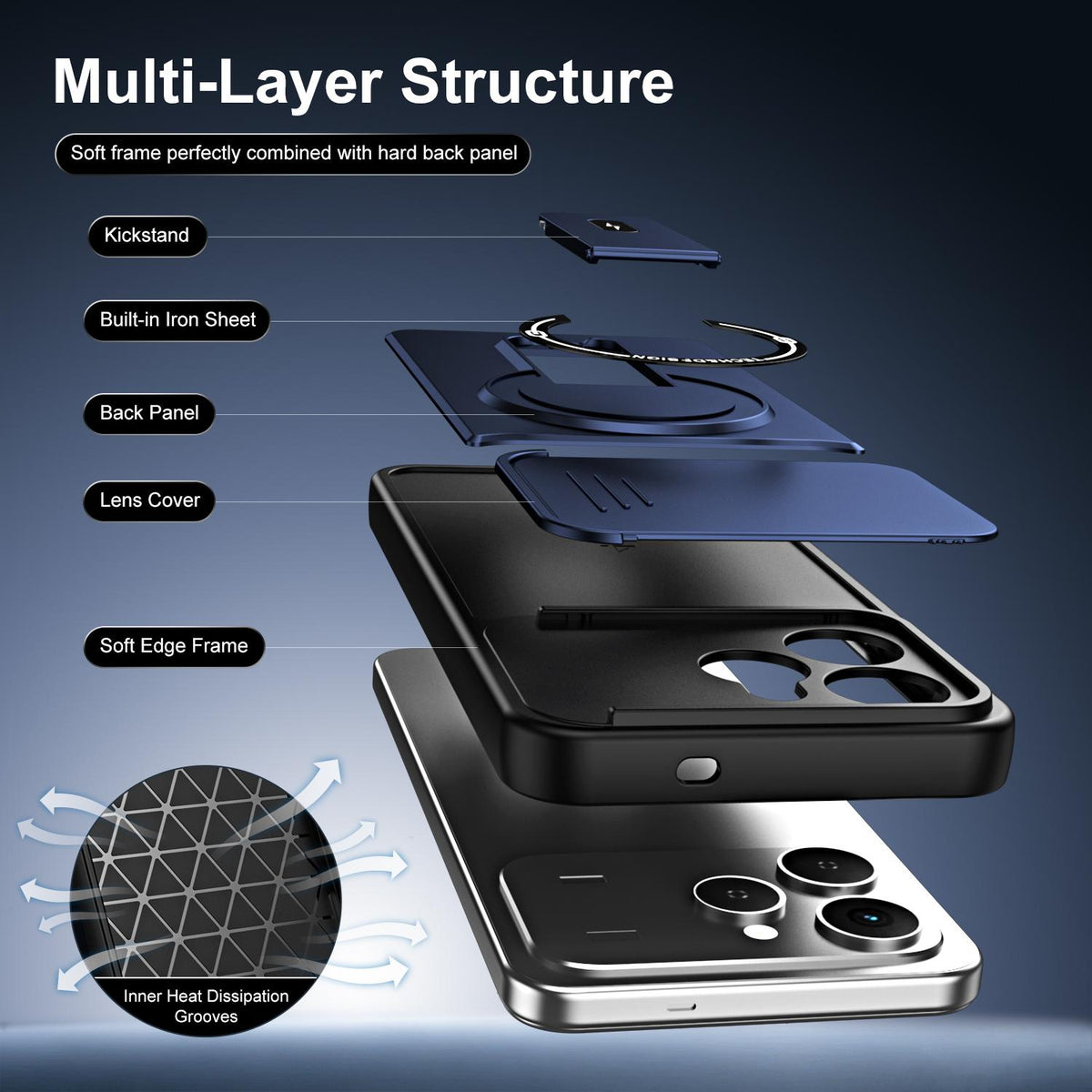 For Tecno Spark 40 4G Sliding Camshield Holder Magnetic Phone Case - Black - EDA009987904B