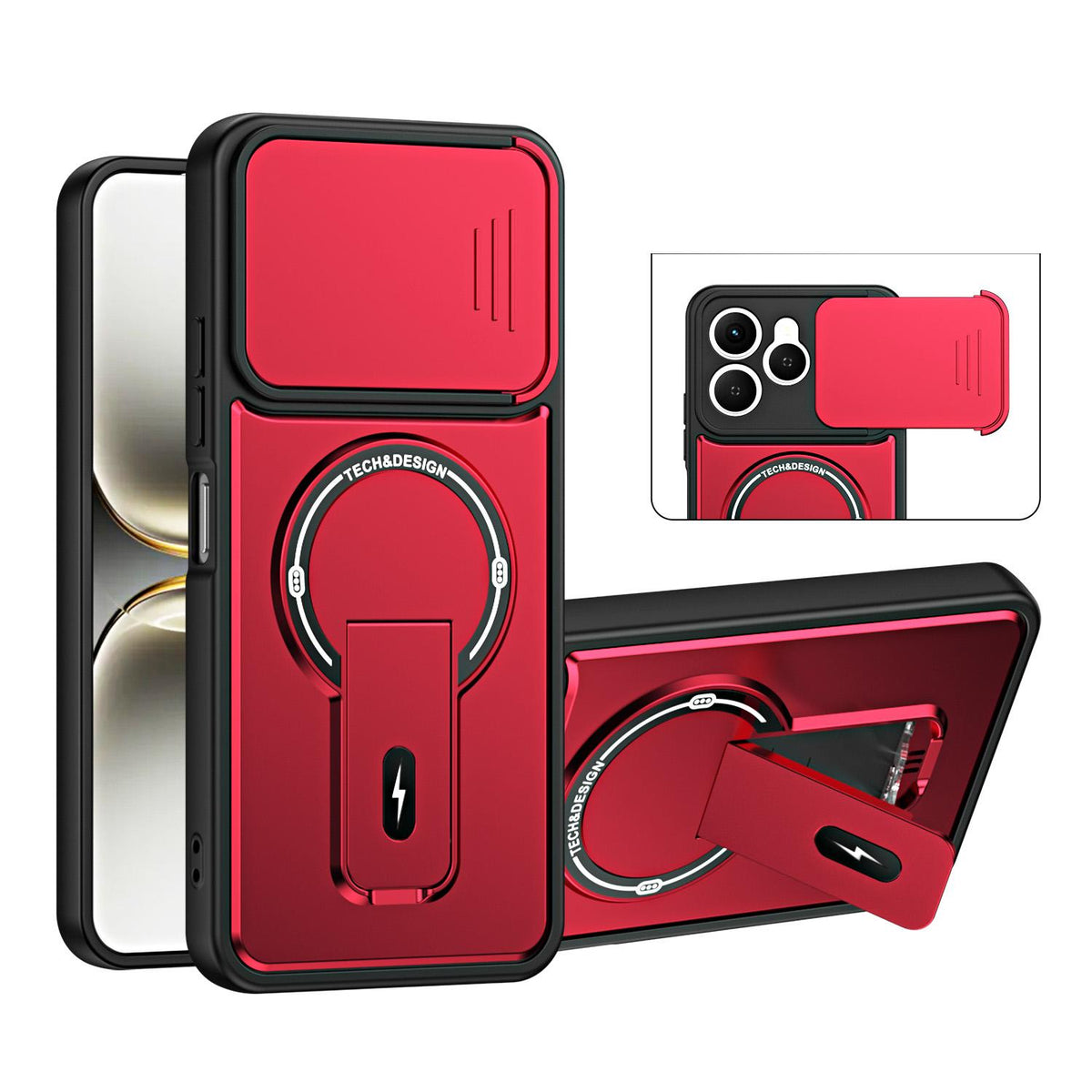 For Tecno Spark 40 4G Sliding Camshield Holder Magnetic Phone Case - Red - EDA009987904C