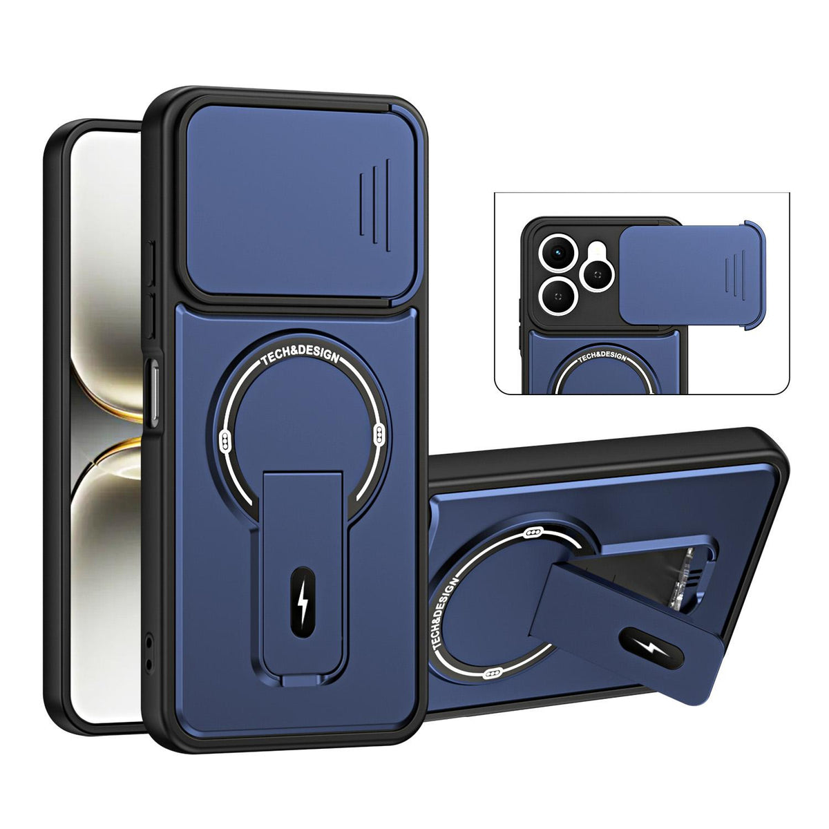 For Tecno Spark 40 4G Sliding Camshield Holder Magnetic Phone Case - Blue - EDA009987904D