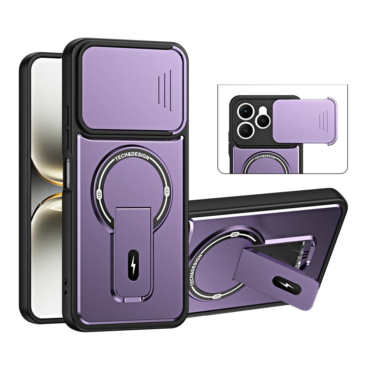 For Tecno Spark 40 4G Sliding Camshield Holder Magnetic Phone Case - Purple - EDA009987904E