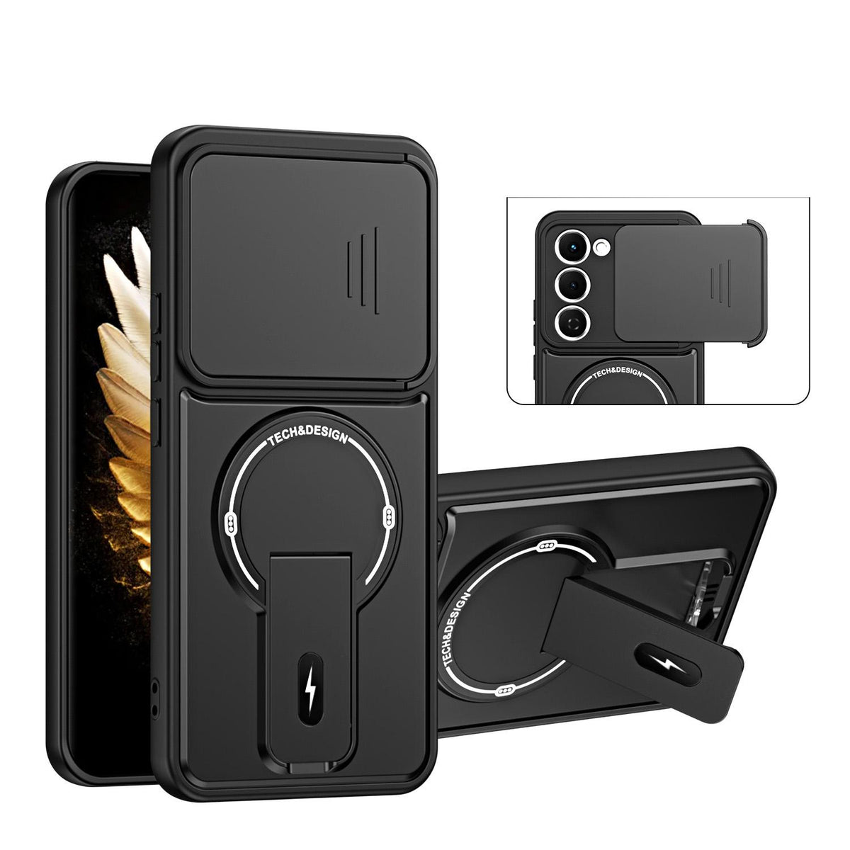 For Tecno Spark 40 Pro Sliding Camshield Holder Magnetic Phone Case - Black - EDA009987905B