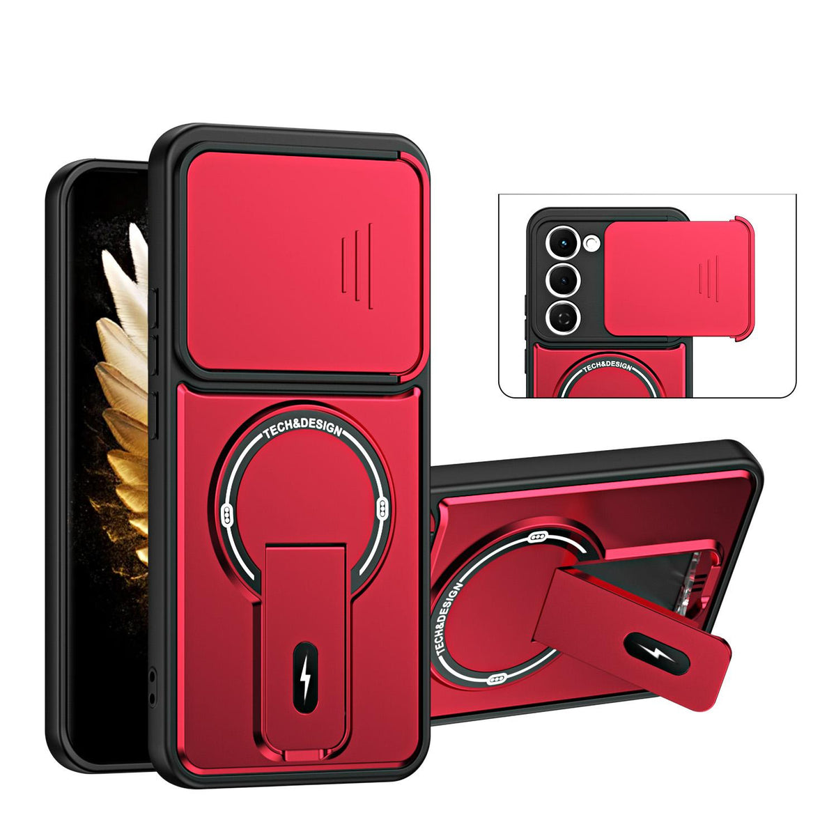 For Tecno Spark 40 Pro Sliding Camshield Holder Magnetic Phone Case - Red - EDA009987905C