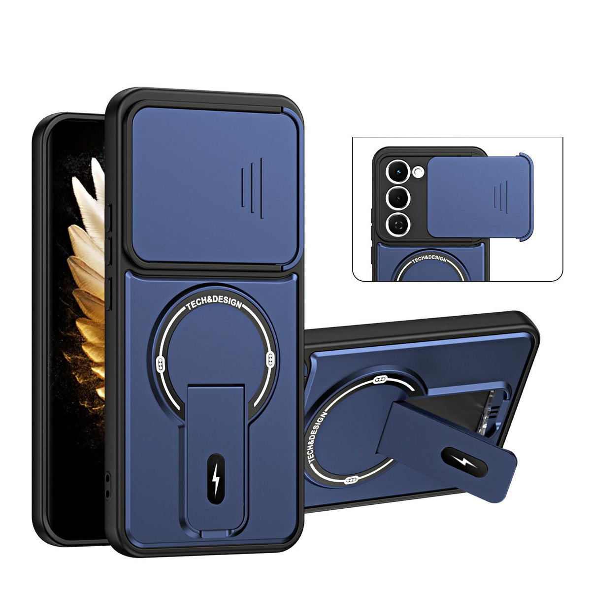 For Tecno Spark 40 Pro Sliding Camshield Holder Magnetic Phone Case - Blue - EDA009987905D