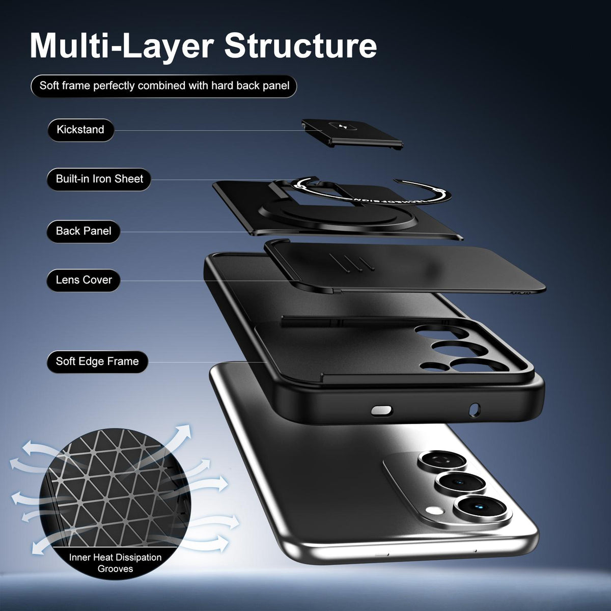 For Tecno Spark 40 Pro+ 4G Sliding Camshield Holder Magnetic Phone Case - Black - EDA009987906B