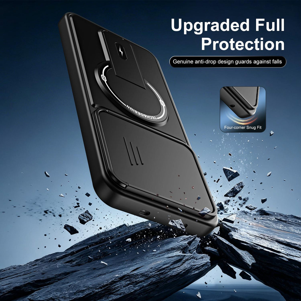 For Tecno Spark 40 Pro+ 4G Sliding Camshield Holder Magnetic Phone Case - Black - EDA009987906B