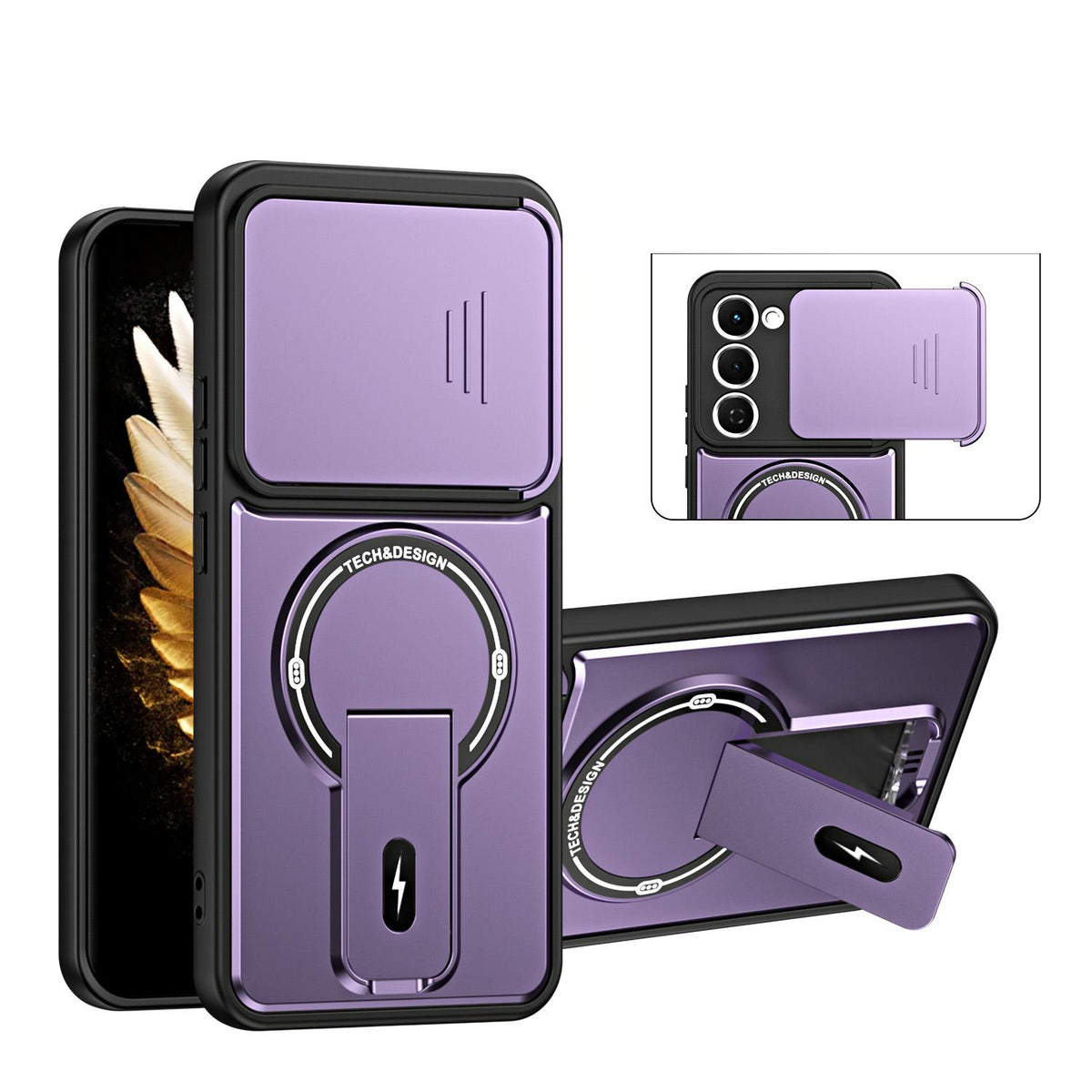 For Tecno Spark 40 Pro+ 4G Sliding Camshield Holder Magnetic Phone Case - Purple - EDA009987906E