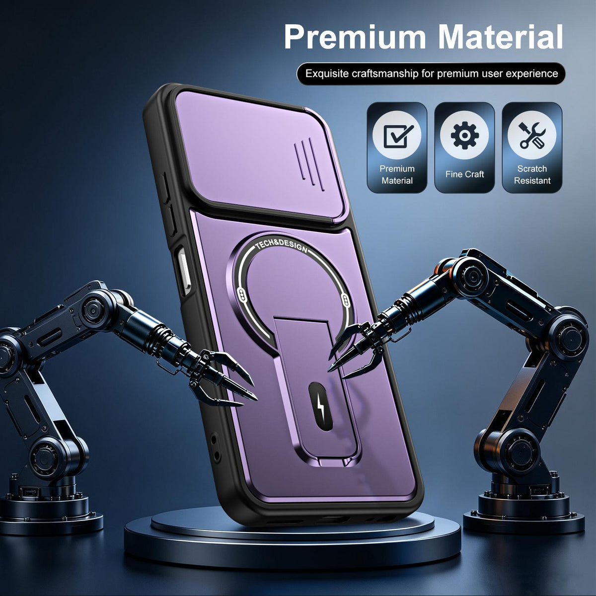 For Tecno Spark 40C Sliding Camshield Holder Magnetic Phone Case - Orange - EDA009987907A