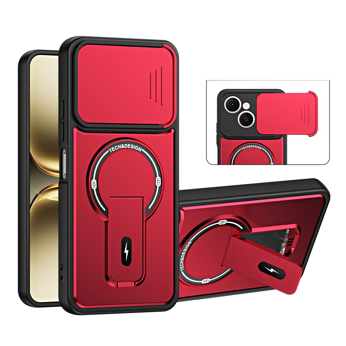For Tecno Spark 40C Sliding Camshield Holder Magnetic Phone Case - Red - EDA009987907C
