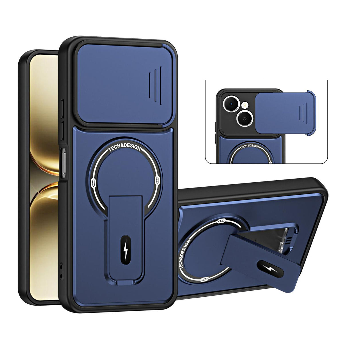 For Tecno Spark 40C Sliding Camshield Holder Magnetic Phone Case - Blue - EDA009987907D