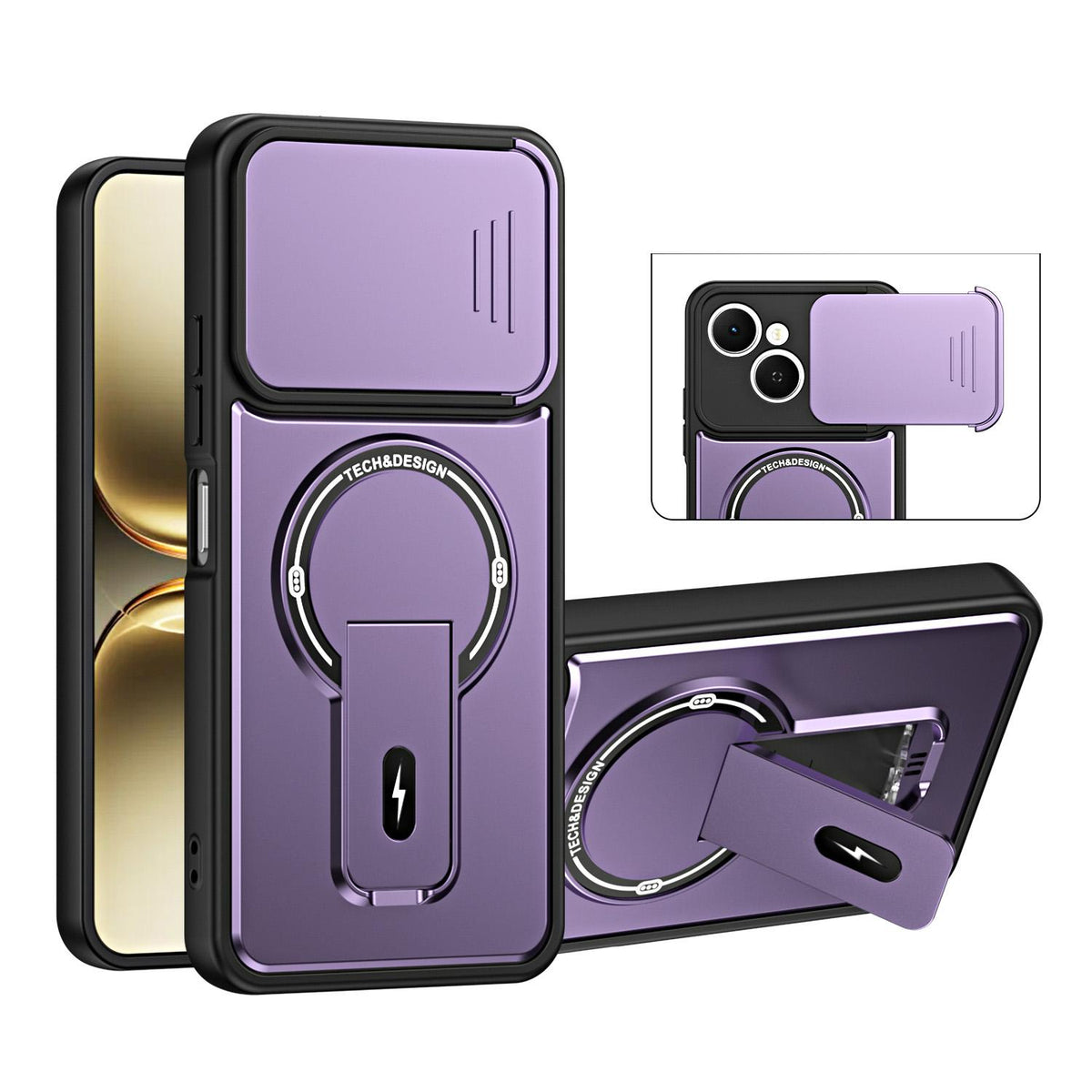 For Tecno Spark 40C Sliding Camshield Holder Magnetic Phone Case - Purple - EDA009987907E