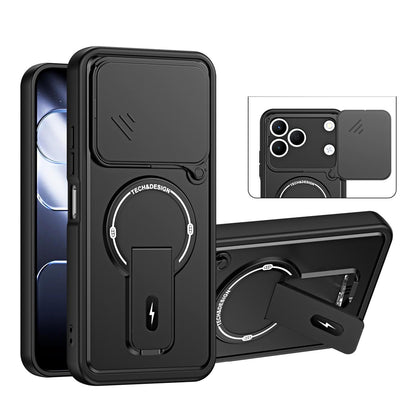 For Tecno Spark 50 4G Sliding Camshield Holder Magnetic Phone Case - Black - EDA009987908B