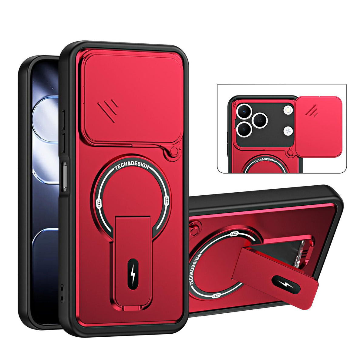 For Tecno Spark 50 4G Sliding Camshield Holder Magnetic Phone Case - Red - EDA009987908C