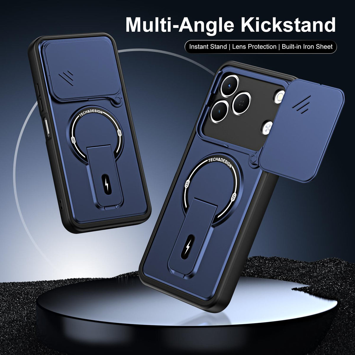 For Tecno Spark 50 4G Sliding Camshield Holder Magnetic Phone Case - Blue - EDA009987908D