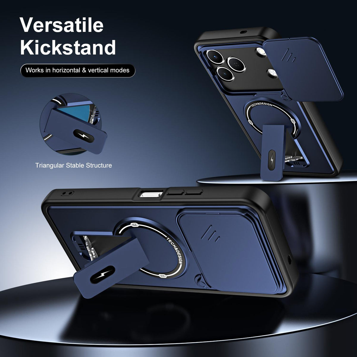 For Tecno Spark 50 4G Sliding Camshield Holder Magnetic Phone Case - Blue - EDA009987908D