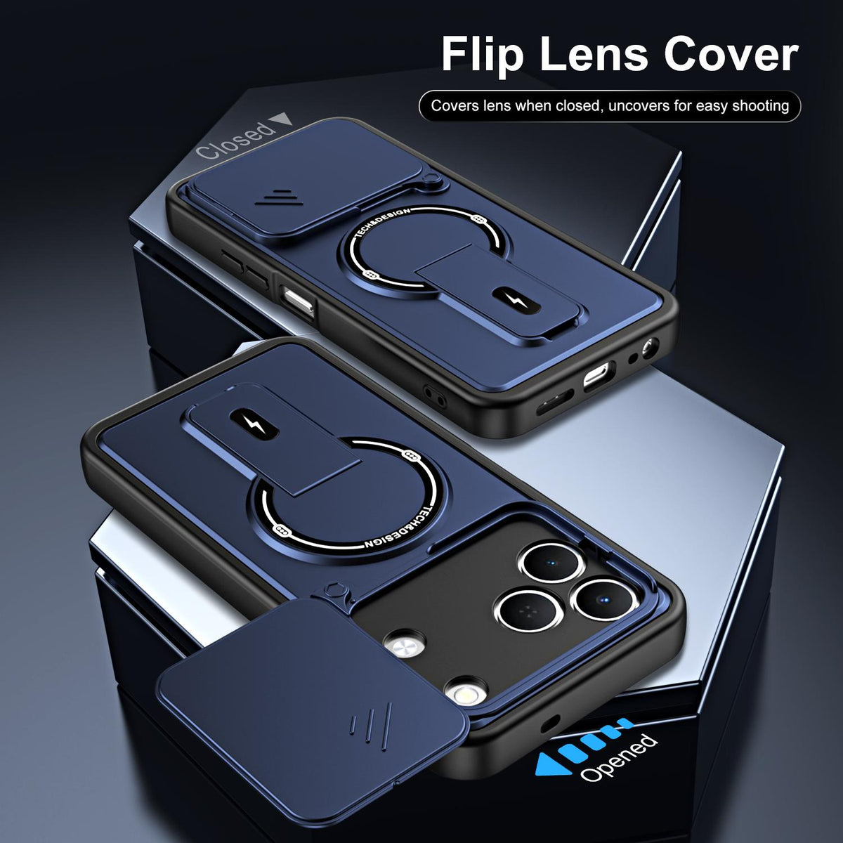 For Tecno Spark 50 4G Sliding Camshield Holder Magnetic Phone Case - Blue - EDA009987908D