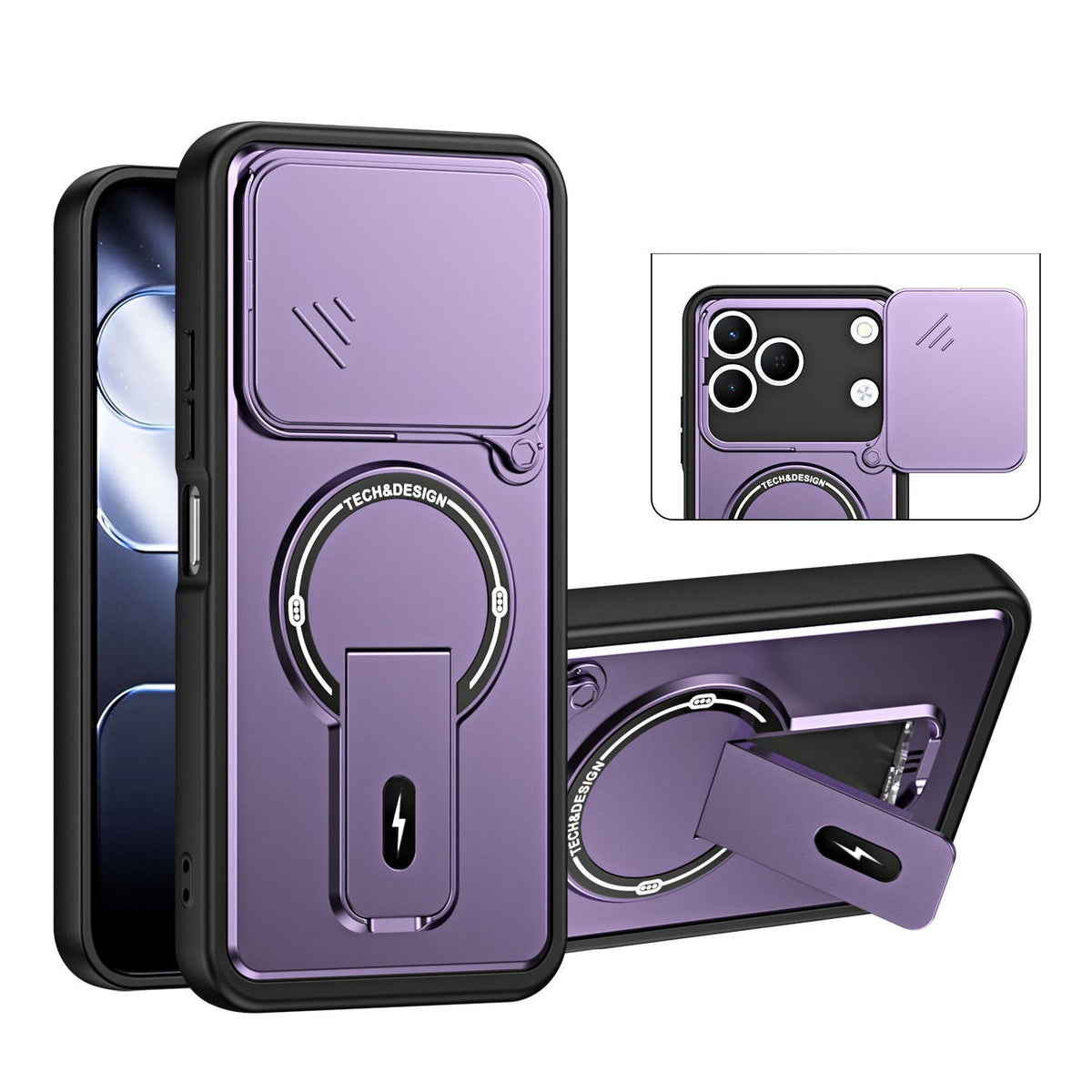 For Tecno Spark 50 4G Sliding Camshield Holder Magnetic Phone Case - Purple - EDA009987908E