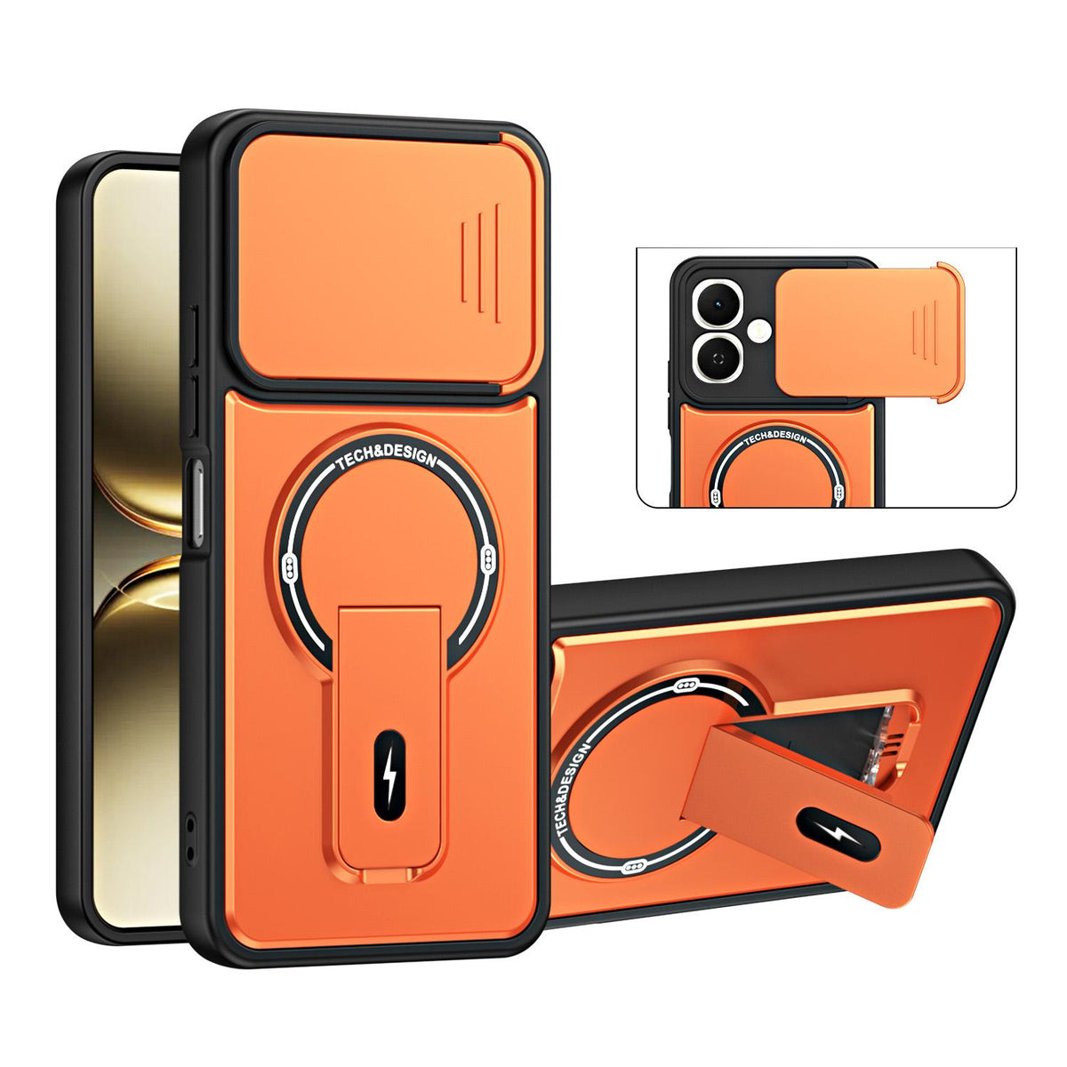 For Tecno Pop 10 / Spark Go 2 Sliding Camshield Holder Magnetic Phone Case - Orange - EDA009987910A