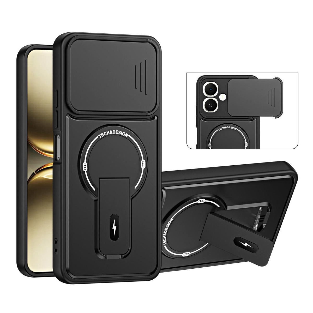 For Tecno Pop 10 / Spark Go 2 Sliding Camshield Holder Magnetic Phone Case - Black - EDA009987910B
