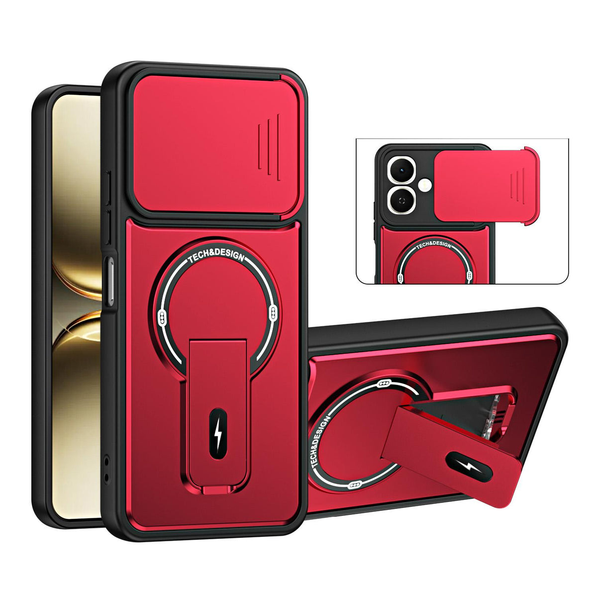 For Tecno Pop 10 / Spark Go 2 Sliding Camshield Holder Magnetic Phone Case - Red - EDA009987910C