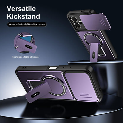 For Tecno Pop 10 / Spark Go 2 Sliding Camshield Holder Magnetic Phone Case - Red - EDA009987910C