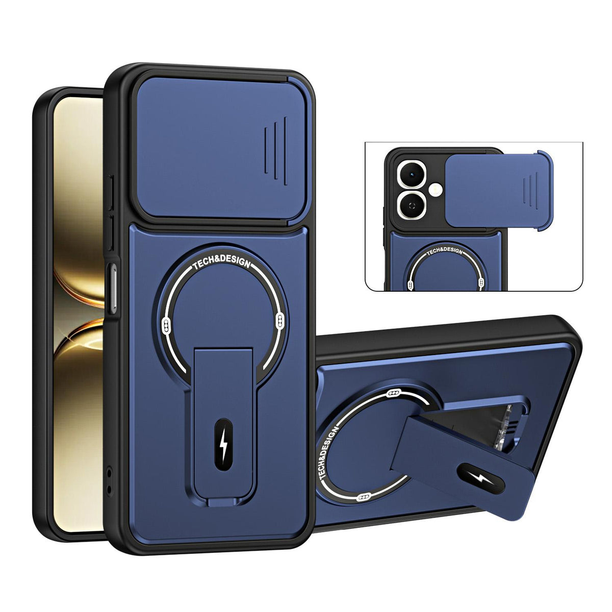 For Tecno Pop 10 / Spark Go 2 Sliding Camshield Holder Magnetic Phone Case - Blue - EDA009987910D