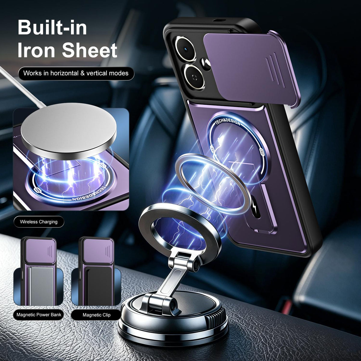 For Tecno Pop 10 / Spark Go 2 Sliding Camshield Holder Magnetic Phone Case - Blue - EDA009987910D