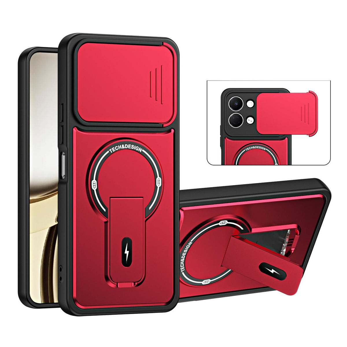 For Tecno Pop 20 / Spark Go 3 Sliding Camshield Holder Magnetic Phone Case - Red - EDA009987911C