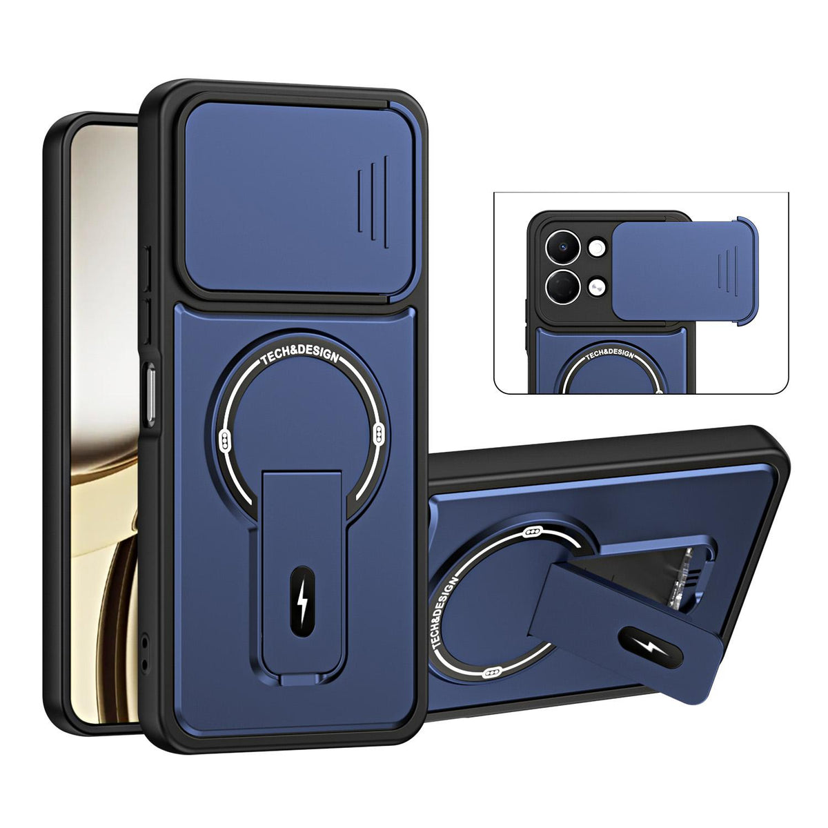 For Tecno Pop 20 / Spark Go 3 Sliding Camshield Holder Magnetic Phone Case - Blue - EDA009987911D