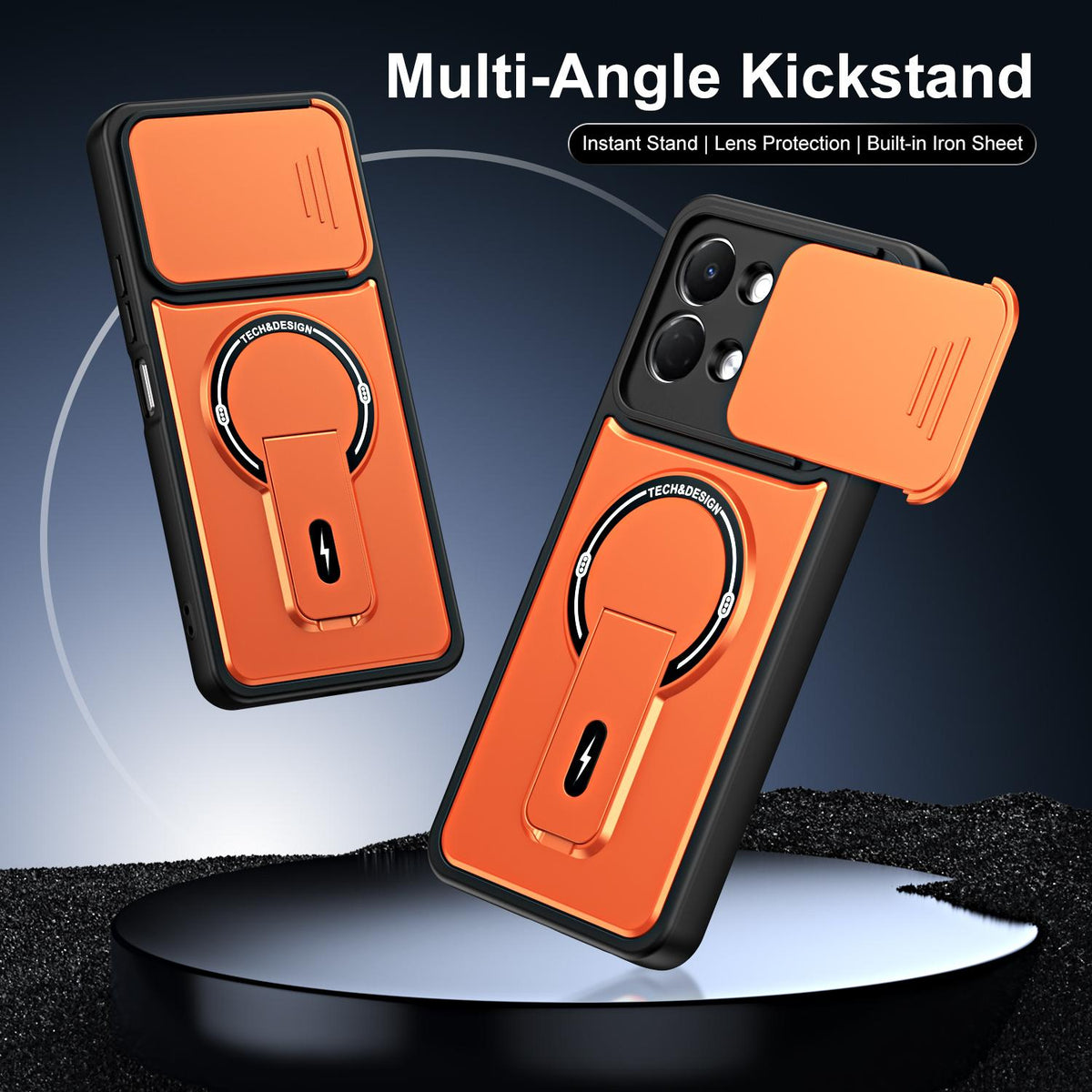 For Tecno Pop 20 / Spark Go 3 Sliding Camshield Holder Magnetic Phone Case - Blue - EDA009987911D