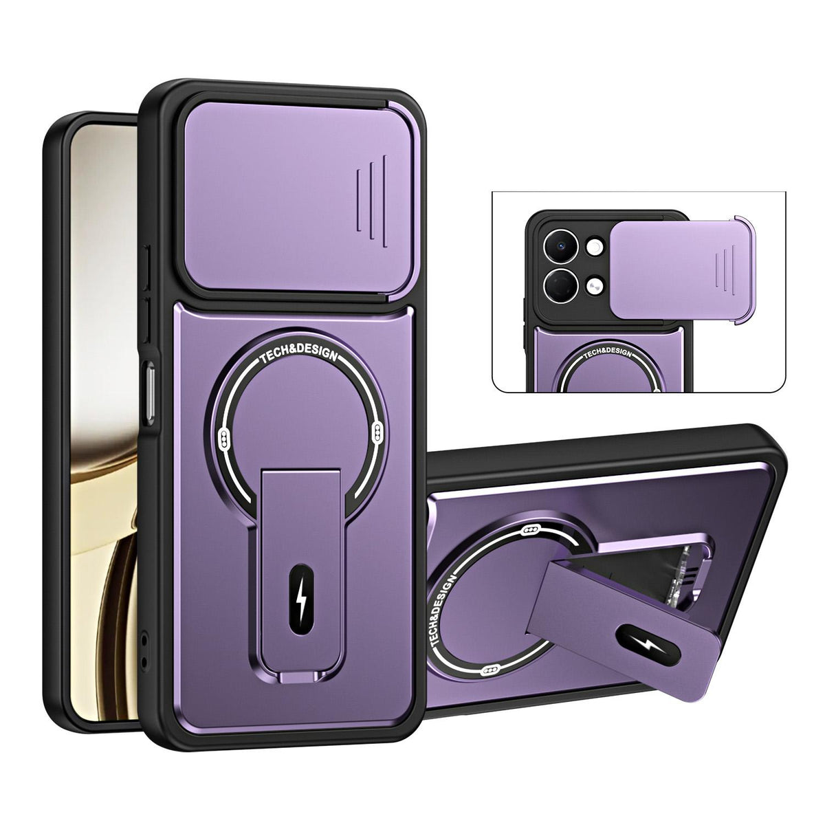 For Tecno Pop 20 / Spark Go 3 Sliding Camshield Holder Magnetic Phone Case - Purple - EDA009987911E