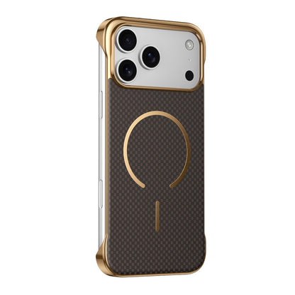 For iPhone 17 Pro Max Borderless Kevlar Texture Electroplated Magnetic Phone Case - Brown - EDA009988001B