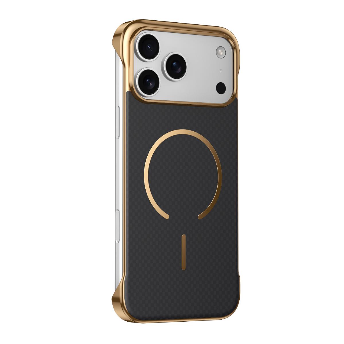 For iPhone 17 Pro Max Borderless Kevlar Texture Electroplated Magnetic Phone Case - Black - EDA009988001C