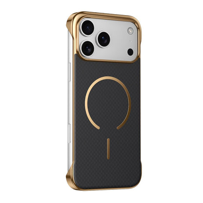 For iPhone 17 Pro Max Borderless Kevlar Texture Electroplated Magnetic Phone Case - Black - EDA009988001C