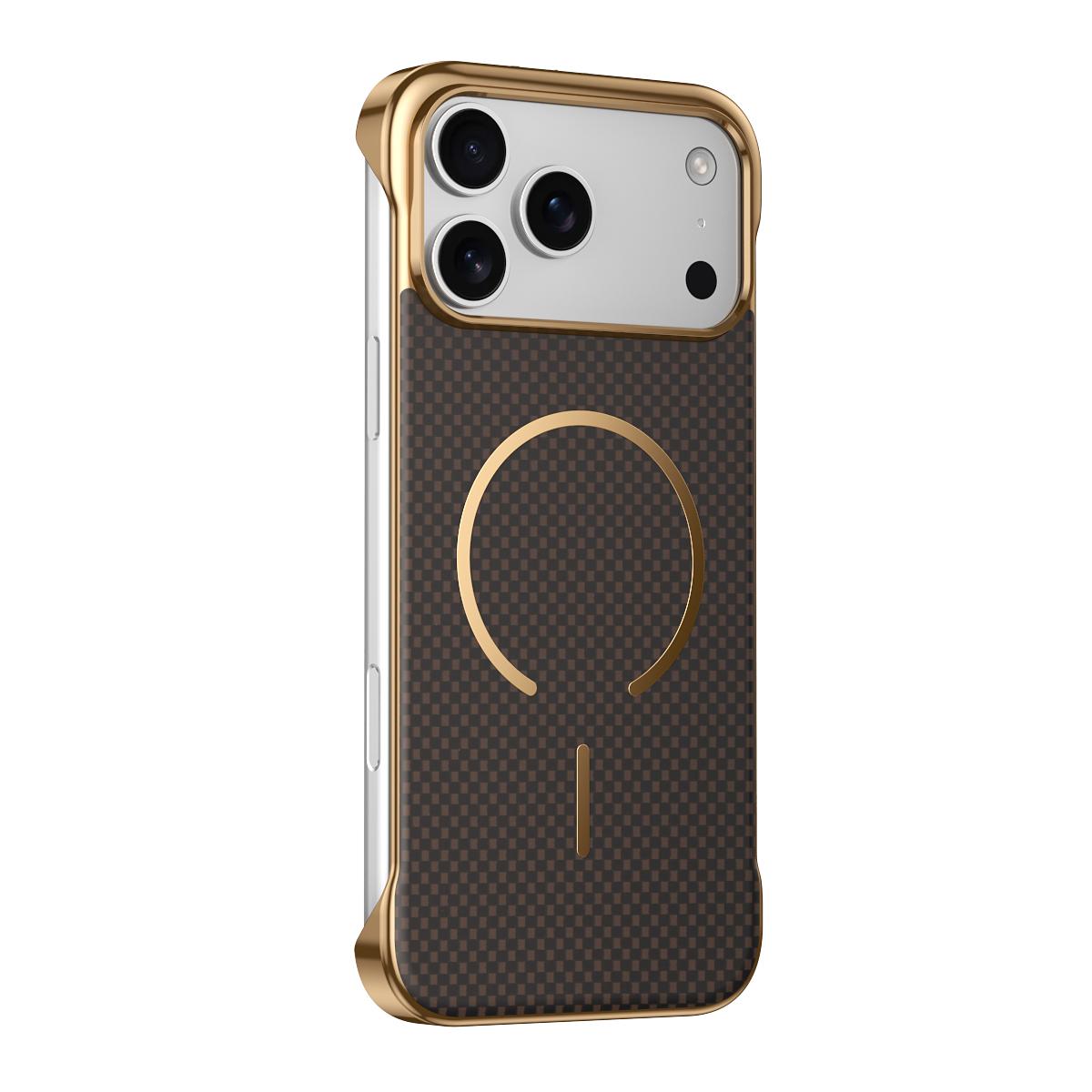 For iPhone 17 Pro Borderless Kevlar Texture Electroplated Magnetic Phone Case - Brown - EDA009988002B